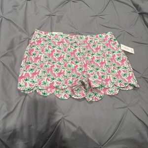 Crown & Ivy Sz 6 Shelby Shorts Palm Tree Scalloped hem 4" Pink Green NWT